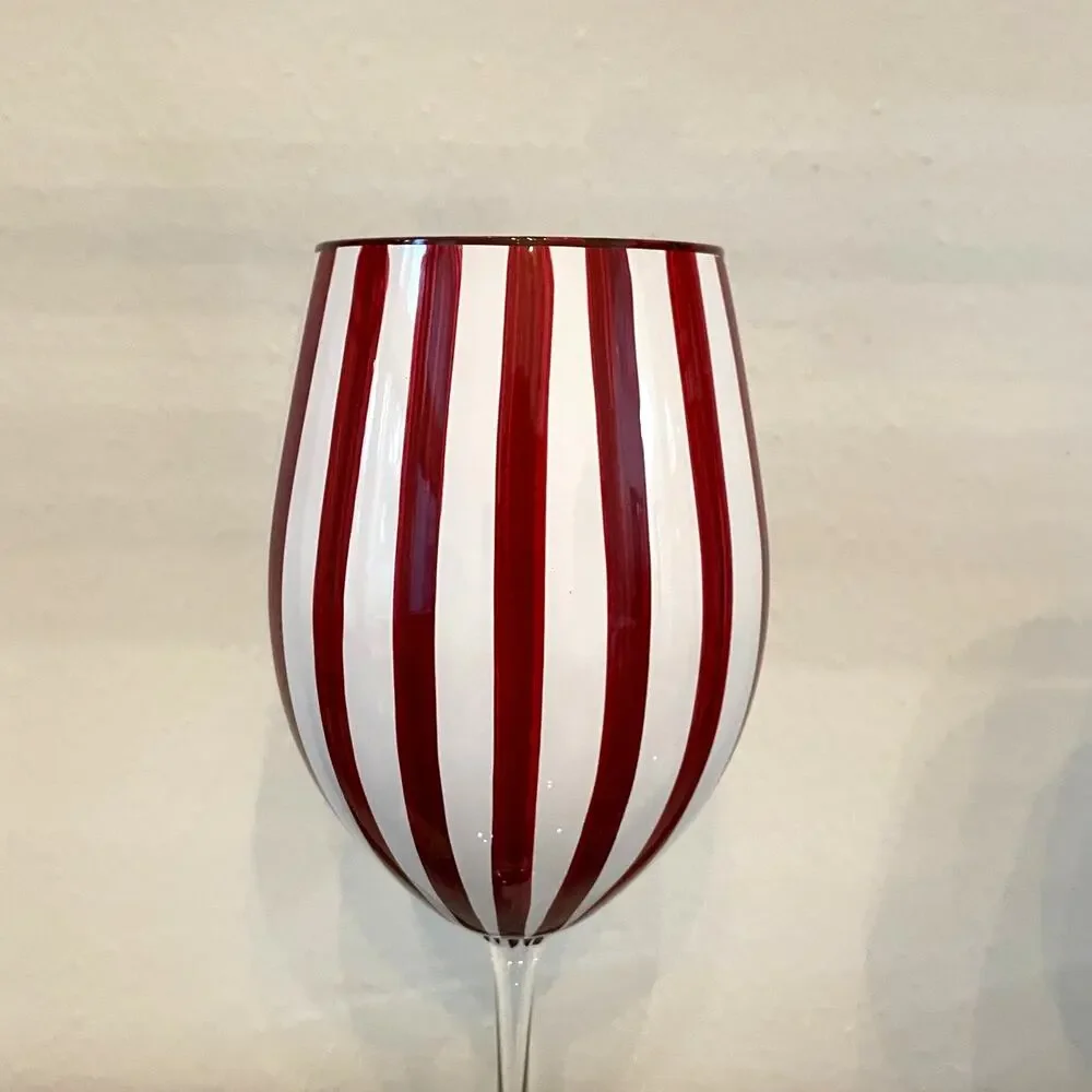 Cabana Red Striped Wine Goblet Glass Set of 2 Holiday NEW